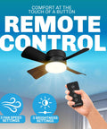 Hand holding remote for Socket Breeze Ceiling Fan With Light And Remote, Portable Small Ceiling Fan For Bedroom Kitchen Living Room