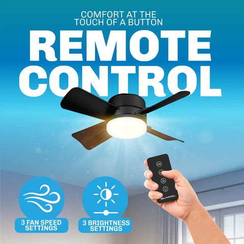 Hand holding remote for Socket Breeze Ceiling Fan With Light And Remote, Portable Small Ceiling Fan For Bedroom Kitchen Living Room