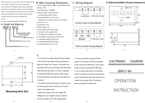 Led Auto Display Digital Counter 0-999999 With Hall Proximity Sensor 10mm Detection Distance NPN Normally Open Output 110-240V AC Power Six Digit Counter With Holder Included For DIY Automation Projects, wiring diagram sheet