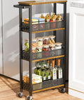 Slim Four Tier Rolling Storage Cart For Kitchen And Bathroom Organization On Wheels Space Saver With Narrow 5.9 Inch Width And Wood Rack For Pantry Laundry And Small Spaces