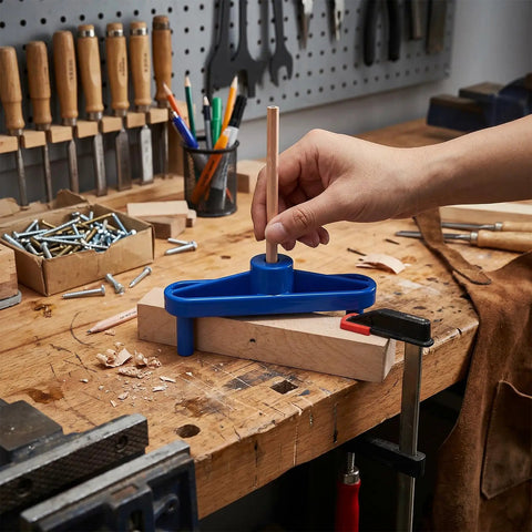 Rock Solid Magnetic Center Finder Tool For Woodworkers Needing Dead On Drill Layouts With Durable ABS Construction And Killer Precision Throughout Every Project in use on wood.