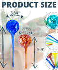 Glass Plant Watering Globes Set 2 Large 3 Small Self Watering Bulbs Spikes Easy Planter Insertion Indoor Outdoor Use Includes Free Soil Moisture Meter pH Meter Healthy No Fuss Plant Care, size chart with blue and amber glass globes