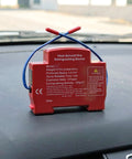 2 Pack Automatic Car Fire Extinguisher Aerosol Heat Activated Engine Defense Auto Trigger on dashboard with safety specs visible.