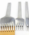 Three Piece 4Mm Leather Stitching Chisel Set With 2 Prong, 5 Prong, And 9 Prong Angled Hex Shaped Flat Head European Style Tools