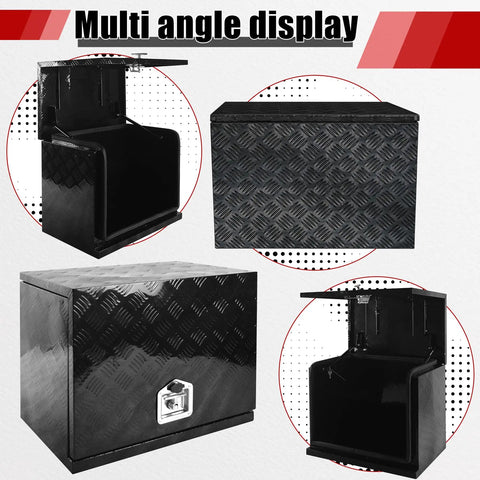 Multi-angle view of Rock Solid Aluminum Generator Tool Box Waterproof Storage Cabinet With Deadbolt Lock, 24.4x15.7x19.7 inch, black.