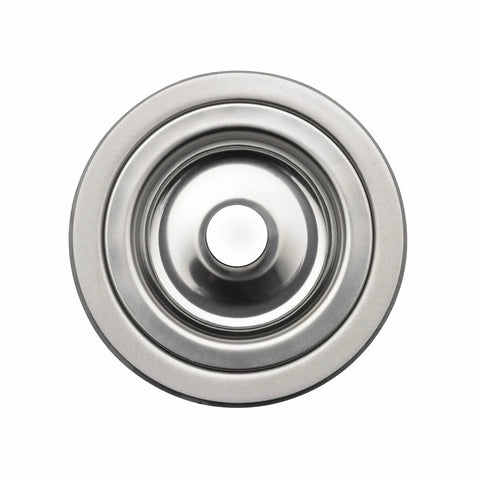 Top view of Stainless Steel Basket Strainer For Kitchen Sink Universal Fit For 3.5 And 4 Inch Drains Removable Basket Catches Debris And Prevents Clogs Built To Last No Fuss Easy Cleanup With 1 Year Warranty