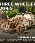 Three-Wheeler UGR-S Motorcycle Model Wooden 3D Puzzles For Adults, wooden DIY kit with open frame and wheels