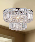Lit Modern Chrome Crystal Flush Mount LED Chandelier Light Fixture For Dining Room Living Room Bedroom And Bath 4 G9 Bulbs Required