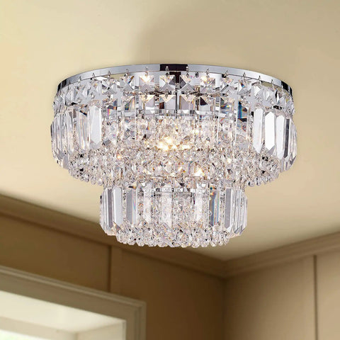 Lit Modern Chrome Crystal Flush Mount LED Chandelier Light Fixture For Dining Room Living Room Bedroom And Bath 4 G9 Bulbs Required