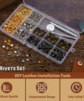 Leather Rivet Kit With 240 Double Cap Rivets In 4 Colors And 3 Sizes Includes Punch And Two Setting Tools, Handy Storage Box