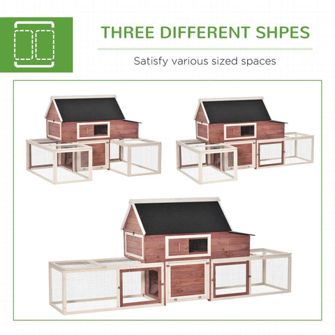 Customizable Outdoor Chicken Coop With Nesting Box And Ramp 114 Inch Wooden Hen House Double Run Poultry Pen in three configurations