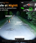 Ultra Bright Bike Headlight And Taillight Set With 6 LEDs 12000 Lumens 8000mAh Rechargeable Battery illuminating a road