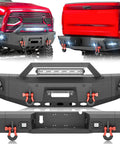 YZONA black Ram 2500/3500 front bumper installed with winch plate, LED bar, D-ring mounts