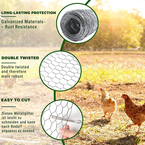Hexagonal Chicken Wire Fencing Mesh Roll Thirteen Point Seven Inch Wide By Two Hundred Thirty Six Inch Long Heavy Duty Galvanized Garden Netting For Raised Beds Poultry Bird Fence Barrier Trellis DIY Craft