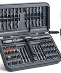 66 In 1 Magnetic Ratcheting Screwdriver Set With Pivot T Handle, Pro Grade S2 Steel Bits Kit shown in open case with various bits