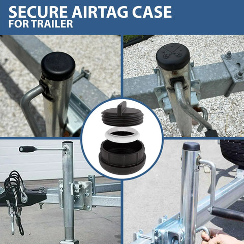 Heavy Duty Discreet Apple AirTag Trailer Jack Mount secure case clips onto trailer tongue for universal tracking.