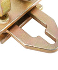 Close-up of Heavy Duty 5 Ton Right Angle Two Way Auto Body Pull Clamp in golden high strength steel for car body repair.