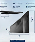 Dimensions diagram of black hydrofoil for outboard motors up to 200HP, shows size details, side view with marked measurements.