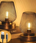 Two Pack USB Rechargeable Cordless Table Lamps With Four Lighting Modes, Battery Powered Indoor Outdoor Bronze Metal Lamps