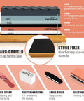 Pro Whetstone Knife Sharpening Stone Set With 4 Sided Grit 400 To 1000 And 3000 To 8000, non-slip base, leather strop, angle guide