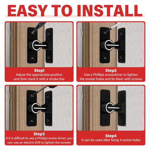 Installation steps for 90 Degree Heavy Duty Barn Door Latch Lock For Cabinets Sliding Doors And Barn Doors Zinc Alloy With Matte Black Finish