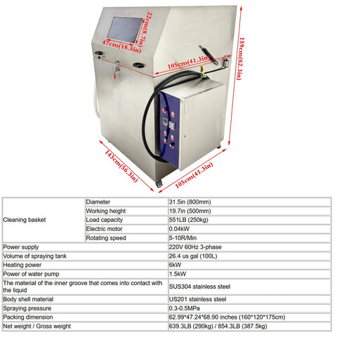 Heavy Duty High Pressure Rotary Parts Washer Featuring 360 Degree Deep Wash for auto brake discs with stainless steel shell.