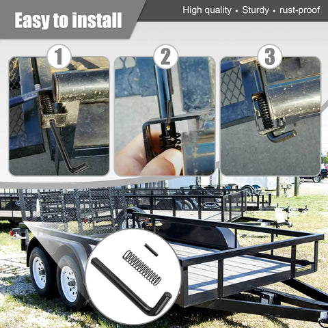 Premium Heavy Duty Trailer Gate Spring Latch Repair Kit Two Pack installation guide showing steps for secure trailer latching.