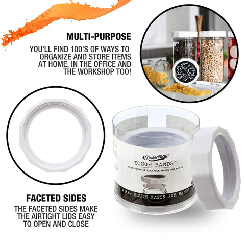 Rugged Plastic Mason Jar Screw Bands For Regular Mouth Lids Rust Free Replacement Rings Food Safe Hermetic Seal heavy duty bands in packaging.