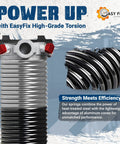 Close-up of Garage Door Torsion Springs 218x1.75x29 Replacement Set with winding coils and text overlay.