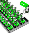 3 Rail Universal Twist Lock Socket Organizer Tray For Toolbox Holds 57 Sockets Green With Clips For SAE And Metric Sets
