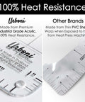 Comparison between XL Size T Shirt Ruler Guide made of acrylic and competitor's PVC ruler, highlighting heat resistance.