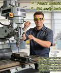 Tear Free Onion Goggles For Kitchen Cooking And Pepper Chopping With Anti Fog Lenses And Ultra Light Frame For Zero Cry Time Kitchen Work And Crystal Clear Vision Protection Gear Green worn by a man using a drill machine.