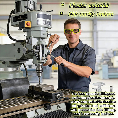 Tear Free Onion Goggles For Kitchen Cooking And Pepper Chopping With Anti Fog Lenses And Ultra Light Frame For Zero Cry Time Kitchen Work And Crystal Clear Vision Protection Gear Green worn by a man using a drill machine.