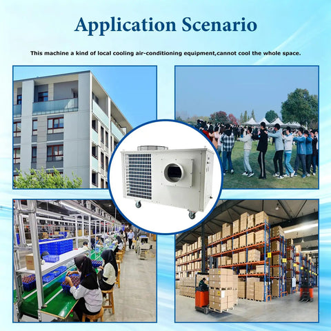 Heavy Lifter 220V Three Phase Industrial Air Conditioner And Portable Spot Cooler Pumping 6KW Power and 51100 BTU Hour Freeze for warehouse and factory use.