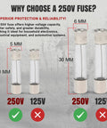 Top Shelf 360 Piece Fast Blow Glass Tube Fuse Assortment Kit Featuring Twenty Four Amp Values for 250V and 125V sizes.