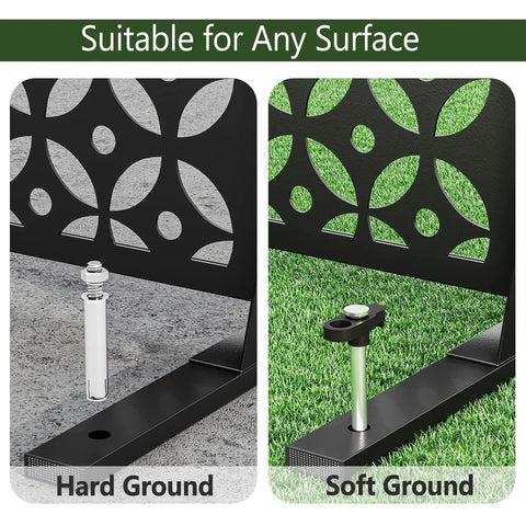 72 Inch Metal Outdoor Privacy Screen Panel With Rust Resistant Powder Coat mounted on hard and soft ground surfaces