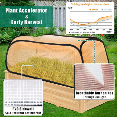 Two Pack Raised Bed Garden Covers 45 Inches Long 22 Inches Wide 16 Inches High Greenhouse Style Freeze Protection for Seedlings Fruits and Vegetables Rows Includes Stakes