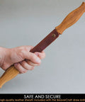 Straight Draw Knife For Wood Carving Featuring Hella Comfy Solid Oak Handles Coated In Natural Linseed Oil, held in hand.