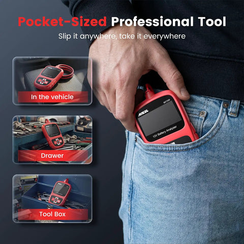 BST200 12V Car Battery Tester With Beefy Clamps, 100-1100 CCA Digital Battery Analyzer For Cars, Trucks, SUVs, Motorcycles, Boats And Marine Vehicles Today in jeans pocket