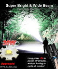 Beast Bright 10000 Lumen Flashlight Rechargeable 30W USB-C Handheld LED Light illuminating forest path at night