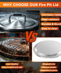 Comparison of Round 19.5 Inch Fire Pit Lid For Bonfire 2.0 And 1.0 Smokeless Pits 304 Stainless Steel with rusted and handleless lids
