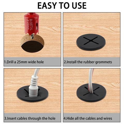 Steps for using 12 Pieces 1 Inch Desk Grommets And 1 Inch Hole Saw Set Black ABS Engineering Plastic Durable Cable Management