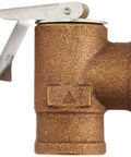 Watts bronze 3/4-inch 30 PSI pressure relief valve, side view with metal lever