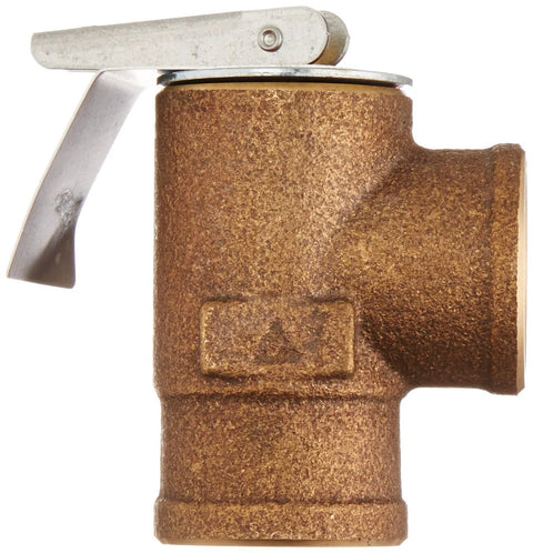 Watts bronze 3/4-inch 30 PSI pressure relief valve, side view with metal lever