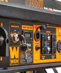 Control panel of the Beefy Dual Fuel Electric Start Portable Generator With Wheel Kit And CO Shutdown Sensor, showing switches and outlets.