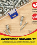 Zinc Self Drilling Drywall Anchor Kit With Screws for hollow walls, showcasing metal anchors and screws on wooden surface.