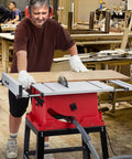 10 Inch 15 Amp Tough Job Site Table Saw With Rock Solid Stand And Push Stick For Effortless Cuts and Tight 90 Degree Cross Angles Along With Smooth 0 To 45 Degree Bevel Shift Adjustable Blade Height in action.