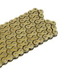 Close-up of Golden 520 Pitch 120-Links Non-O-Ring Drive Chain With Rivet And Clip Master Links for ATV UTV Quad Dirt Bike