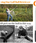 Telescopic Golf Ball Retriever 12Ft Aluminum Alloy used in water hazard with two-sided head shown, ideal for golfers
