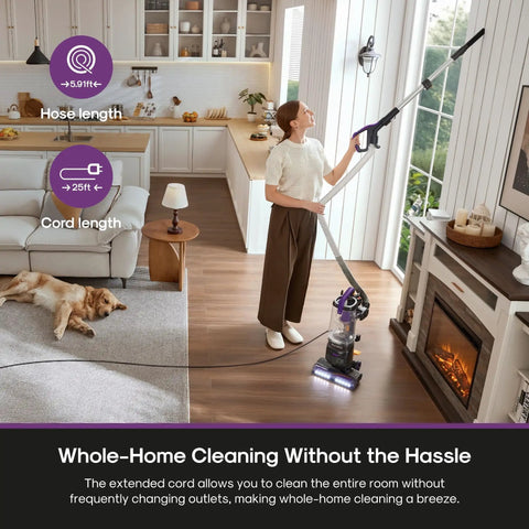 Eureka FlexReach Bagless Vacuum With Lift-Away Wand And Swivel Base For Stairs Upholstery And Hardwood. Powerful Suction Corded Cleaner For Whole House Deep Cleaning Dust Pet Hair. Versatile Stick And Canister Combo Made Easy For Every Room In Your Home